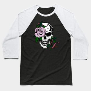 SKULL WITH PINK ROSE 02 Baseball T-Shirt